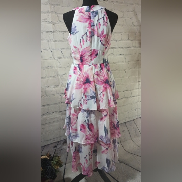 Floral Silhouette WovenChiffon Tiered OverlayDress Blush SL Fashions - Picture 8 of 16